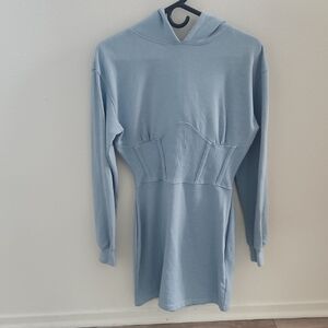 Missguided Light Blue Hooded Sweater Dress